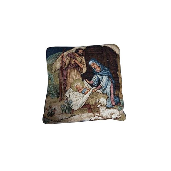 Nativity Scene Throw Pillow Square Holiday Decor Tapestry Nice! - Picture 2 of 5